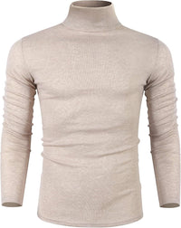 Beiger Rollkragenpullover Herren, langärmelig, Baumwolle, elegant, modisch, Herbstmode.