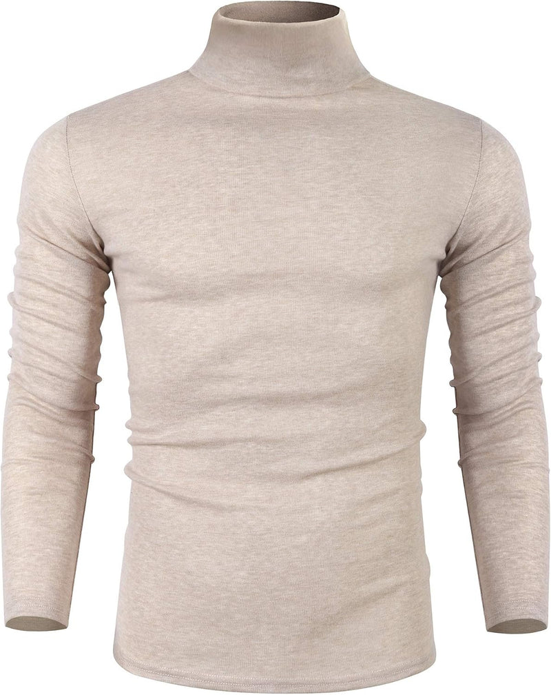 Beiger Rollkragenpullover Herren, langärmelig, Baumwolle, elegant, modisch, Herbstmode.