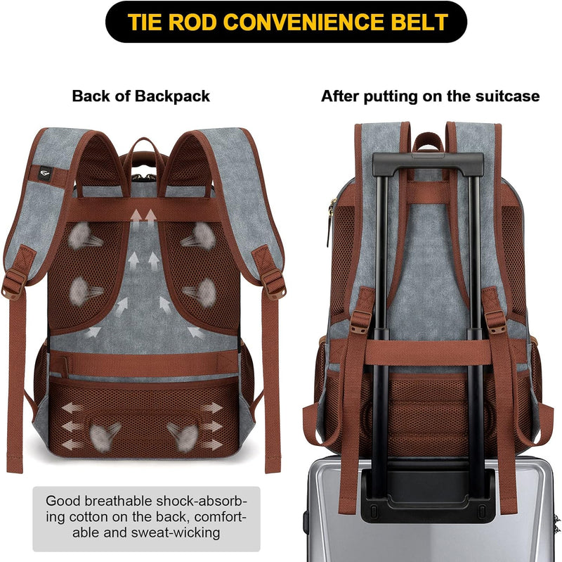 Anti-Diebstahl Canvas Laptop- und Reiserucksack mit USB-Anschluss – Geeignet für Laptops bis 43,94 cm