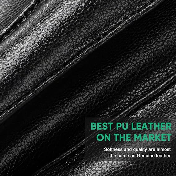 Schwarzes PU-Leder, hochwertig, weiche Textur, Lederoptik, strapazierfähig, vegan.