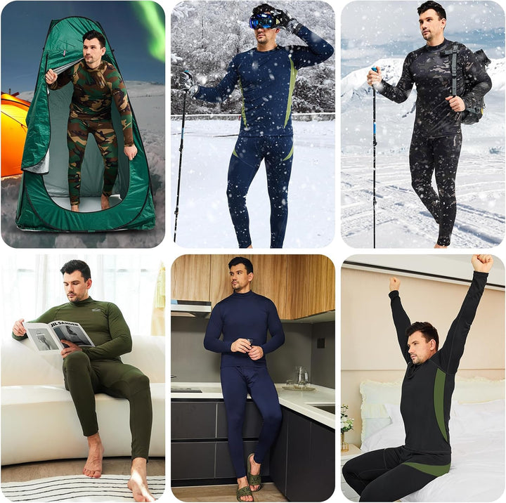 Männer Thermounterwäsche Set, Camouflage und Blau, Outdoor-Aktivitäten, Winterbekleidung