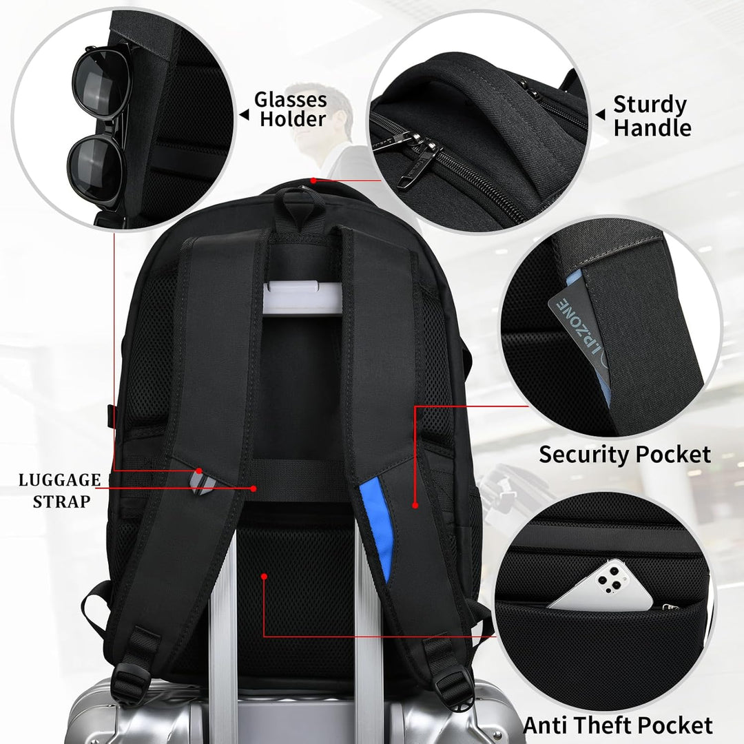 Wasserdichter Reise-Laptoprucksack mit USB-Anschluss und organisierter Aufbewahrung