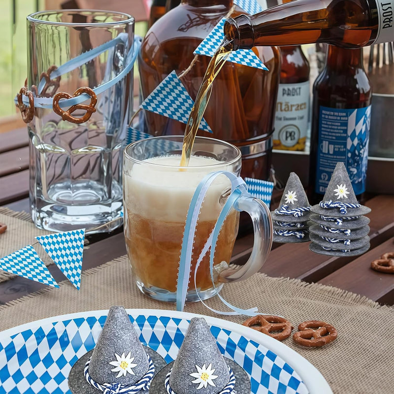 Mini-Trachtenhüte aus Filz im 12er-Set – EdelweißMini Oktoberfest 2025