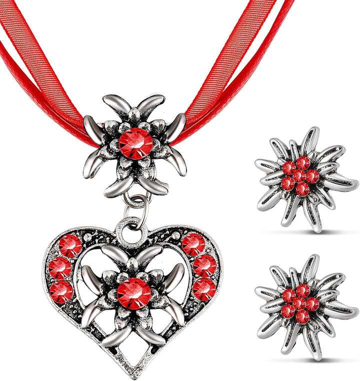 Edelweiß Schmuckset mit Herzanhänger – AlpenGlück Oktoberfest 2025