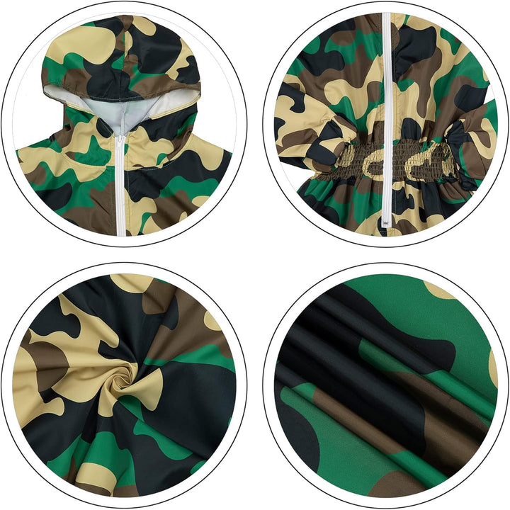 Camouflage-Regenjacke für Kinder, wasserdicht, grün-braun, Kapuze, Outdoor-Bekleidung.