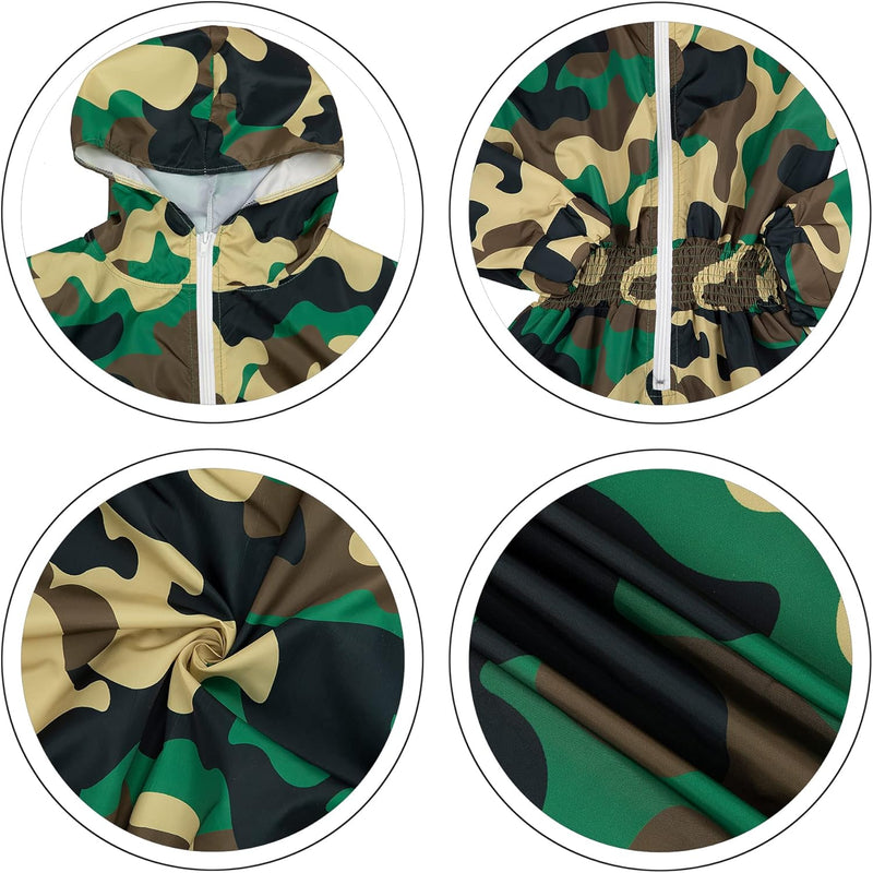 Camouflage-Regenjacke für Kinder, wasserdicht, grün-braun, Kapuze, Outdoor-Bekleidung.