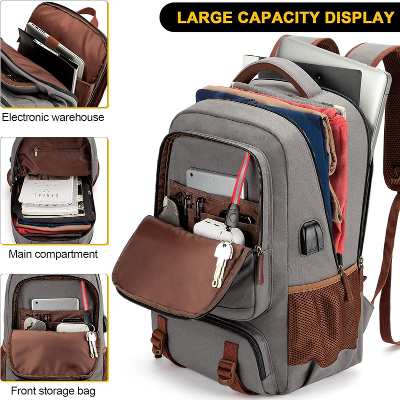 Anti-Diebstahl Canvas Laptop- und Reiserucksack mit USB-Anschluss – Geeignet für Laptops bis 43,94 cm