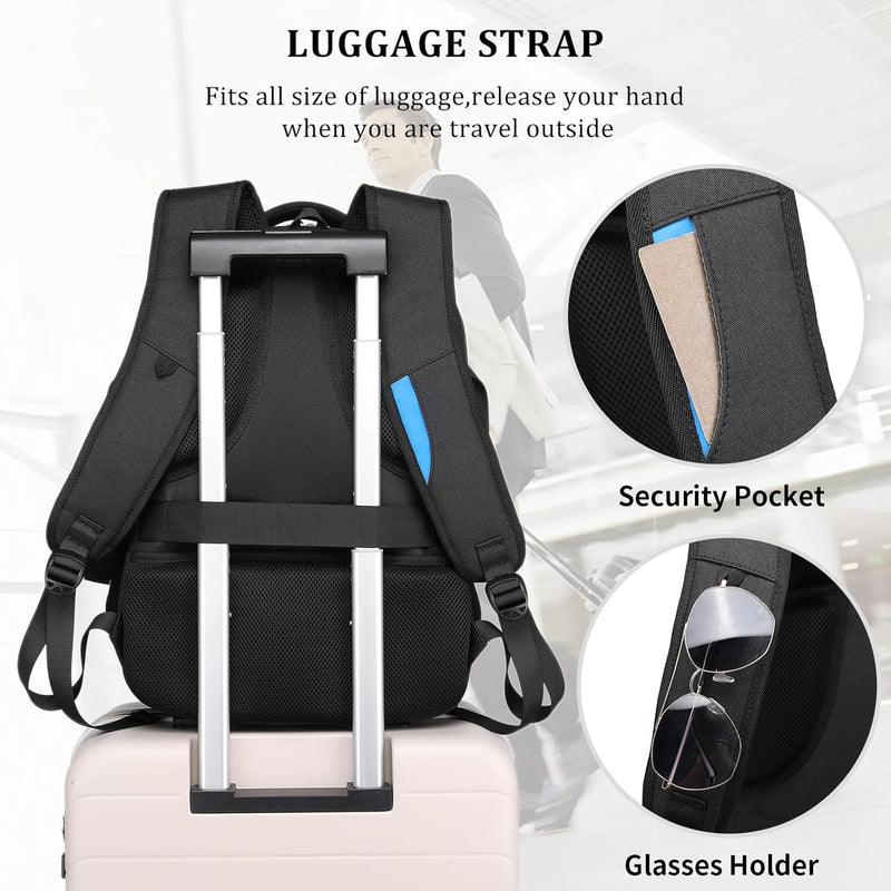 Wasserdichter Reise-Laptoprucksack mit USB-Anschluss und organisierter Aufbewahrung