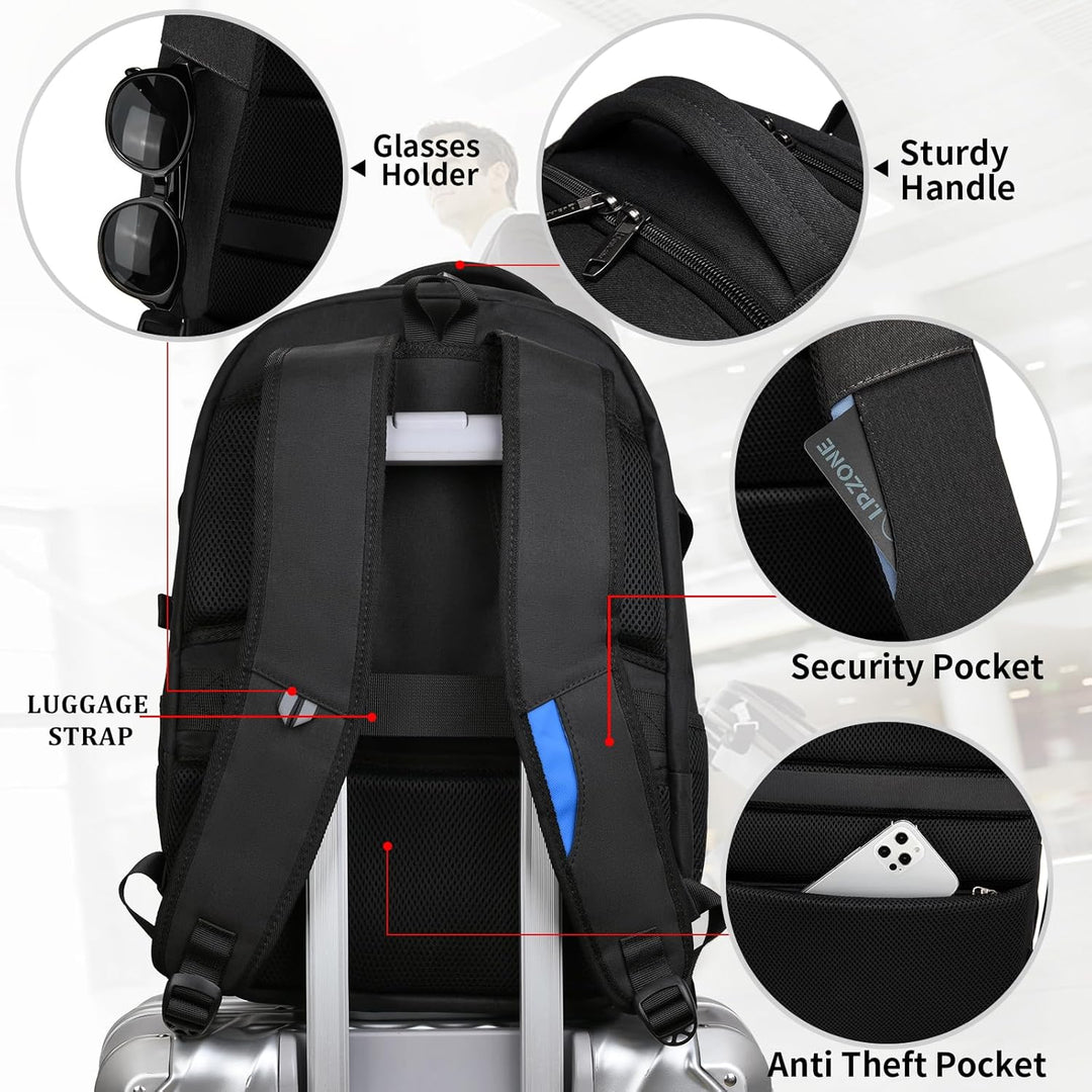 Wasserdichter Reise-Laptoprucksack mit USB-Anschluss und organisierter Aufbewahrung