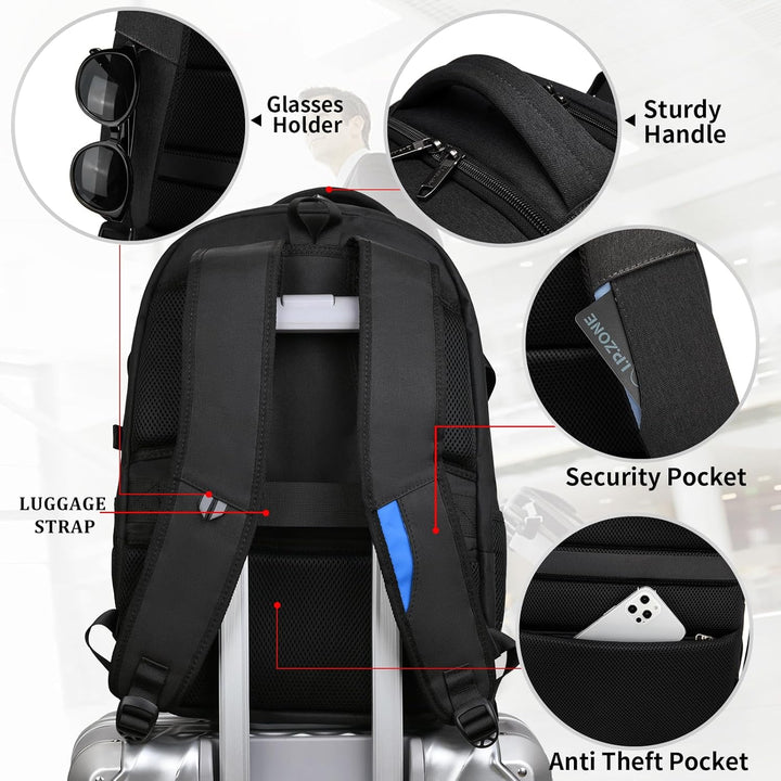 Wasserdichter Reise-Laptoprucksack mit USB-Anschluss und organisierter Aufbewahrung