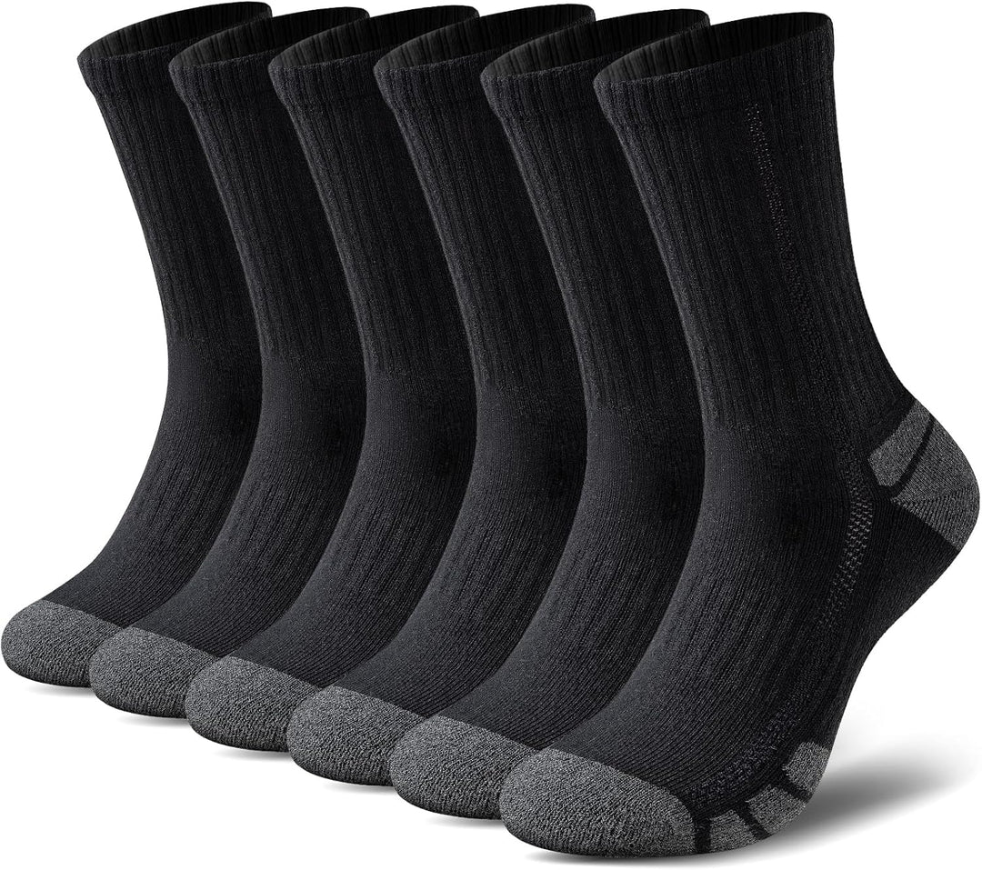 Sechs Paar schwarze Sportsocken, atmungsaktiv, gepolstert, ideal für Herren, Baumwollmischung.