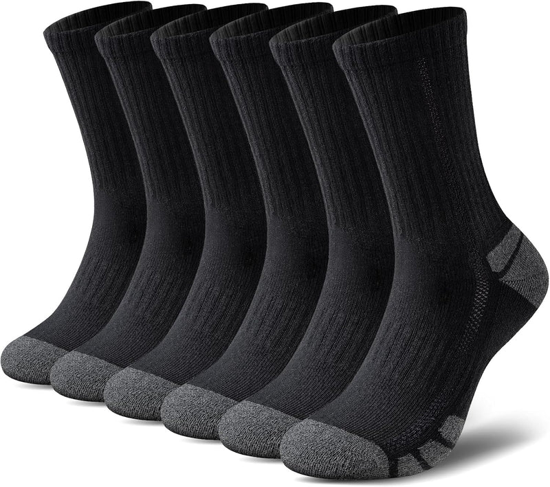 Sechs Paar schwarze Sportsocken, atmungsaktiv, gepolstert, ideal für Herren, Baumwollmischung.
