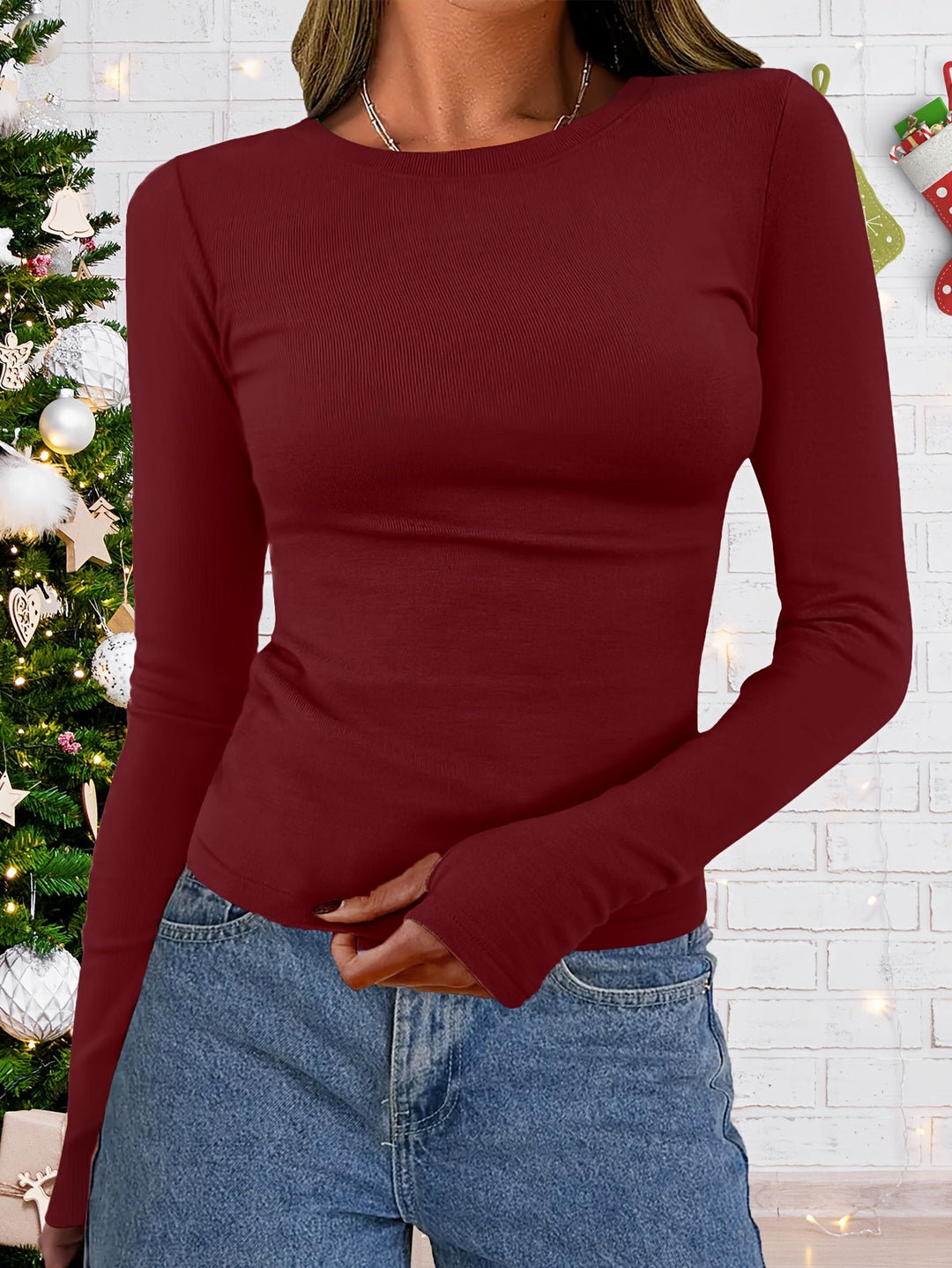 Damen Langarm Top mit Rundhalsausschnitt für Herbst & Winter – Vivienne