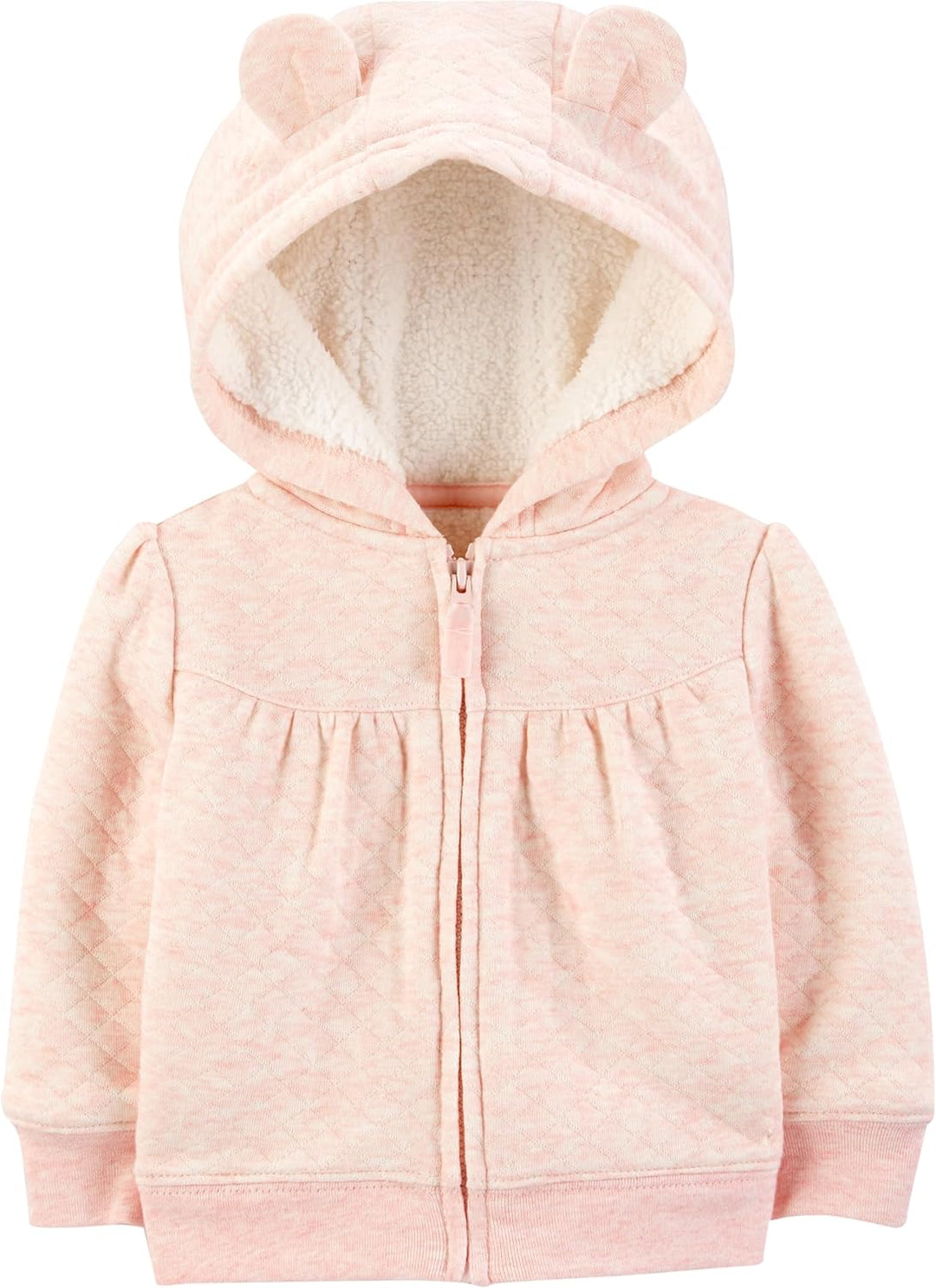 Rosa Baby-Kapuzenjacke mit Bärenohren, Reißverschluss, weiches Fleece, gemütliche Kinderbekleidung