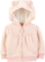 Rosa Baby-Kapuzenjacke mit Bärenohren, Reißverschluss, weiches Fleece, gemütliche Kinderbekleidung