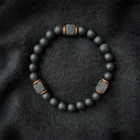 Schwarzes Lavastein-Armband mit matten Perlen, Herren-Schmuck, modisch, elegant, Geschenkidee.