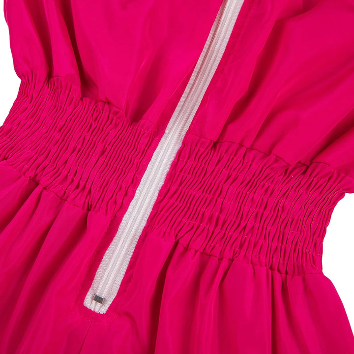 Rosa Regenjacke mit Reißverschluss, elastischer Taille, wasserdicht, Outdoor-Bekleidung.