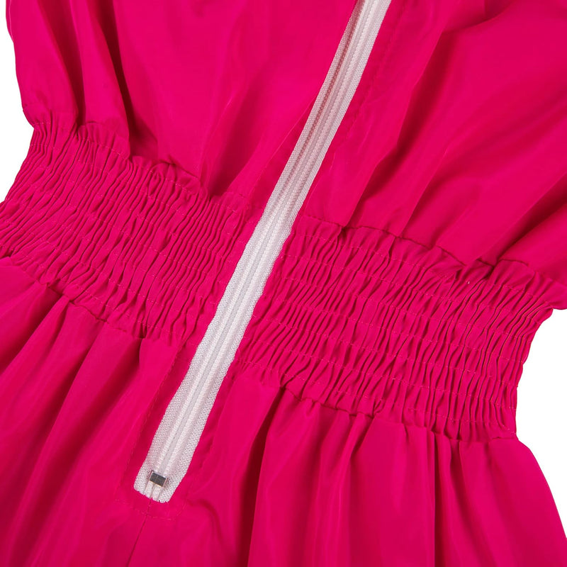 Rosa Regenjacke mit Reißverschluss, elastischer Taille, wasserdicht, Outdoor-Bekleidung.