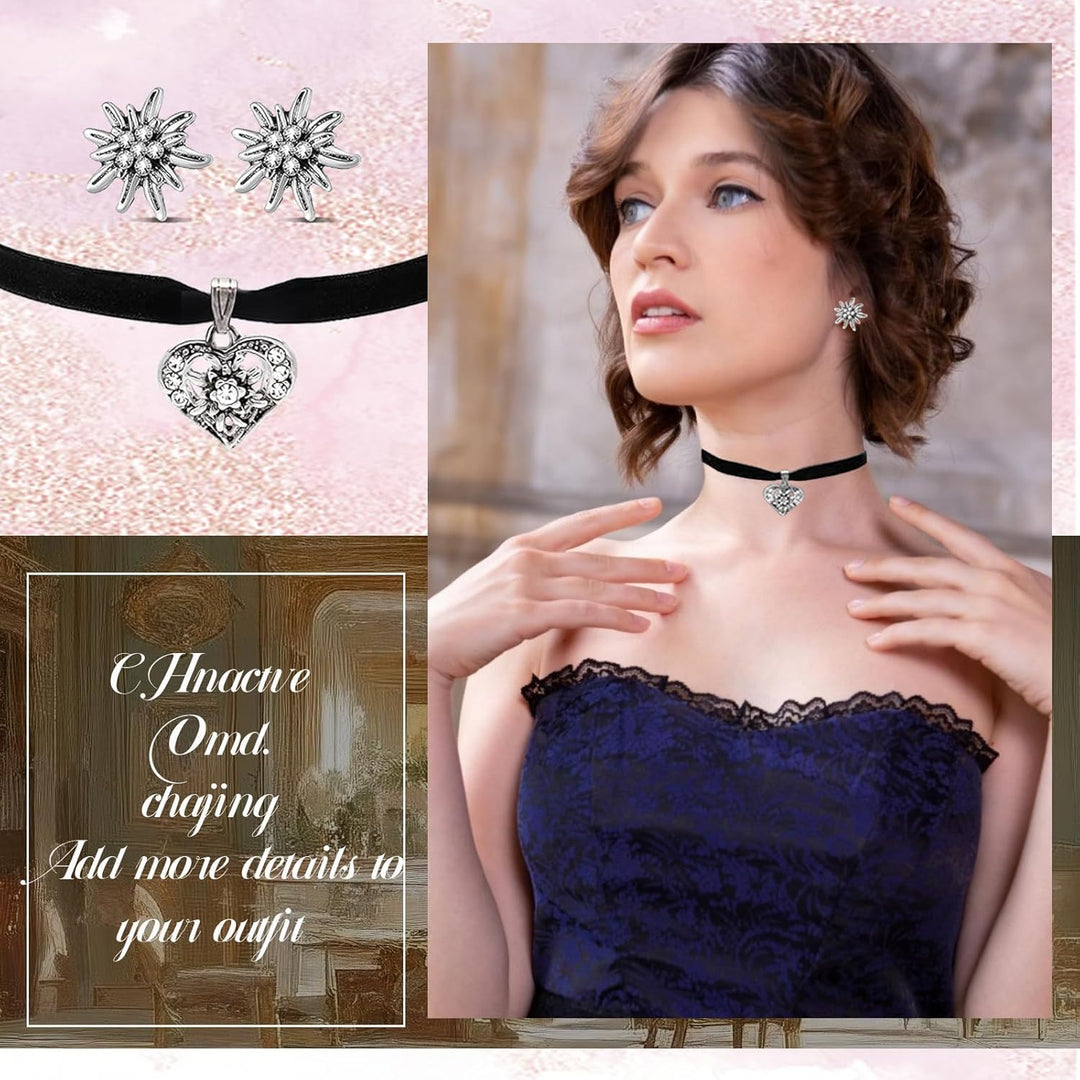 Edelweiß Schmuckset mit Herzanhänger – WiesnGlanz Oktoberfest 2025