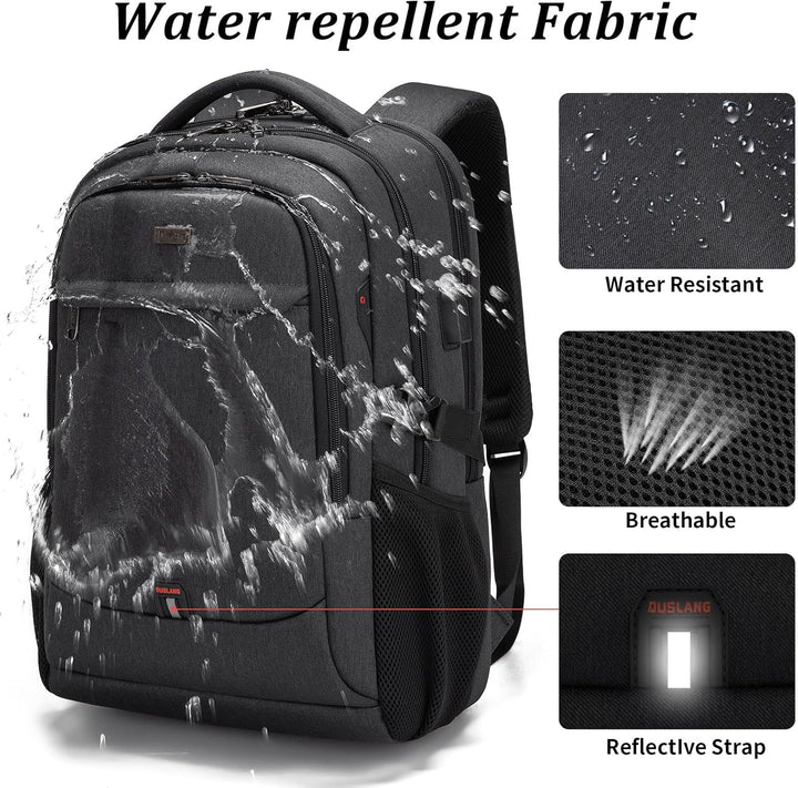 Wasserdichter Reise-Laptoprucksack mit USB-Anschluss und organisierter Aufbewahrung