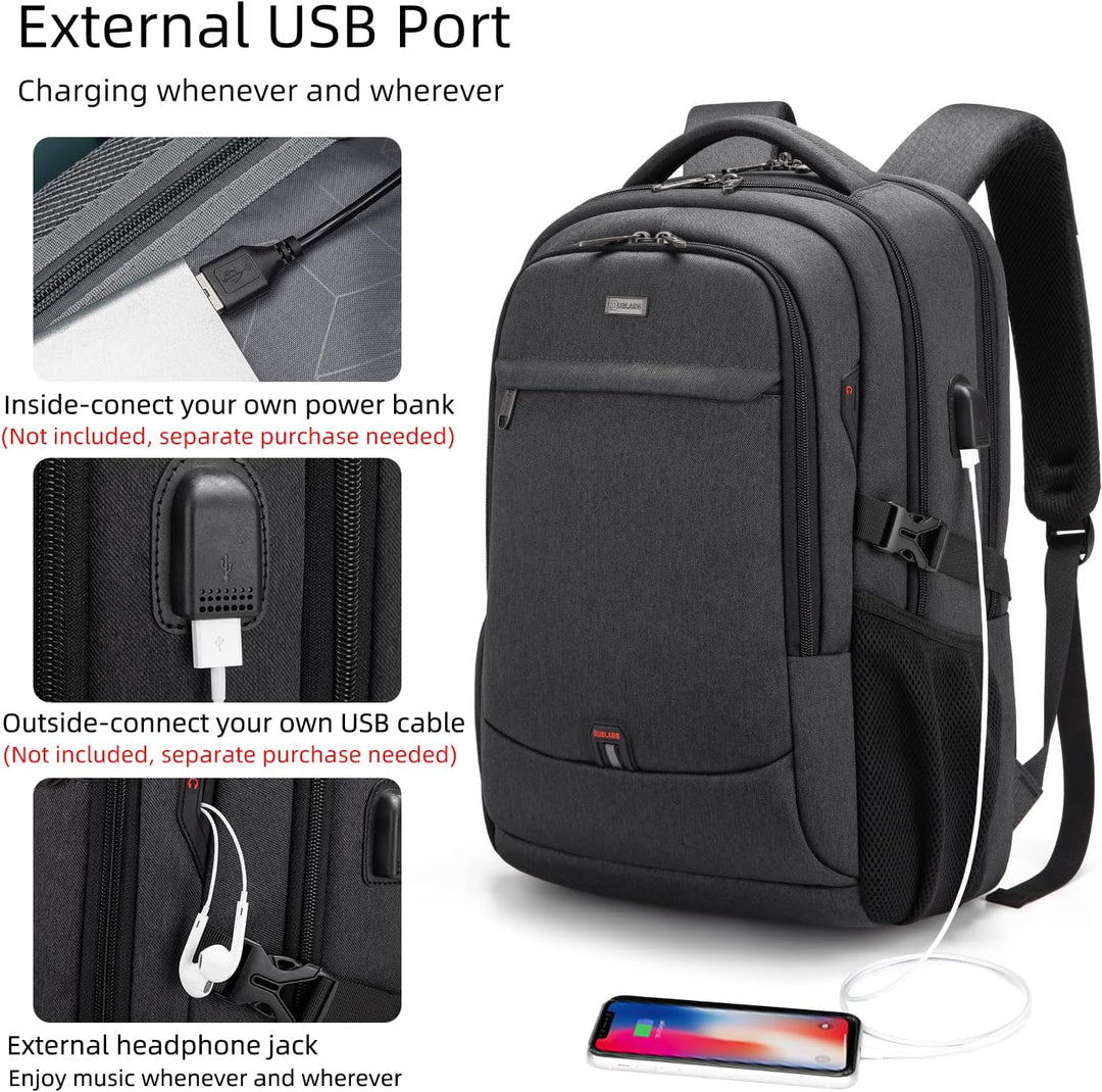 Wasserdichter Reise-Laptoprucksack mit USB-Anschluss und organisierter Aufbewahrung