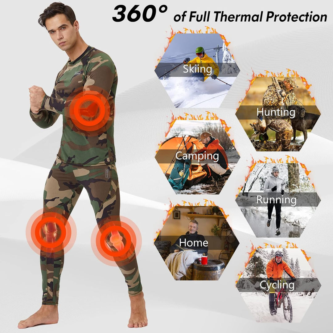 Mann in Tarn-Thermo-Unterwäsche, ideal für Skifahren, Jagen, Camping, Laufen, Radfahren.