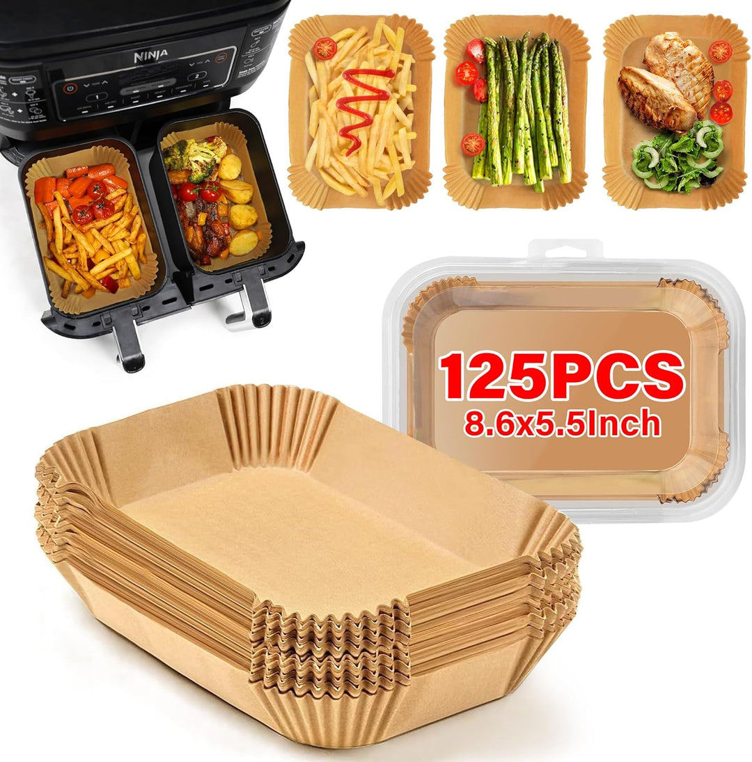 125 braune Einweg-Luftfritteusen-Papierformen, 8,6x5,5 Zoll, für gesunde fettfreie Zubereitung.