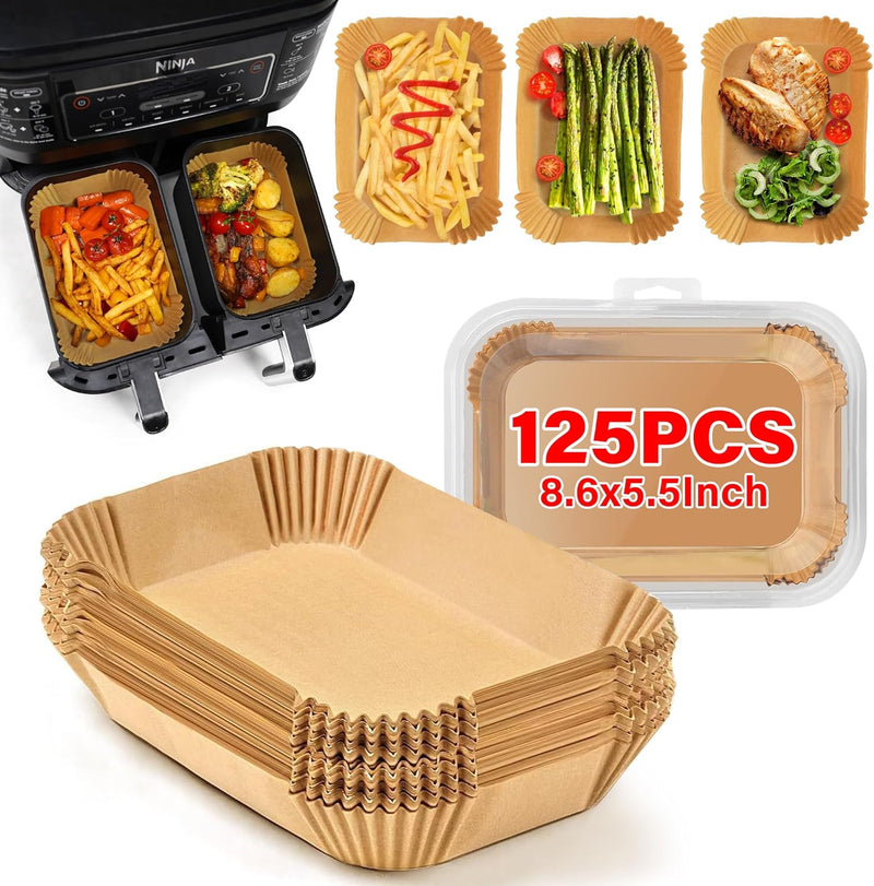 125 braune Einweg-Luftfritteusen-Papierformen, 8,6x5,5 Zoll, für gesunde fettfreie Zubereitung.