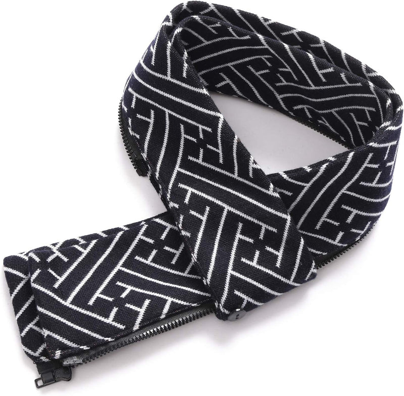 Schwarzer Schal mit weißem geometrischem Muster, Reißverschluss, modisches Accessoire, Unisex.