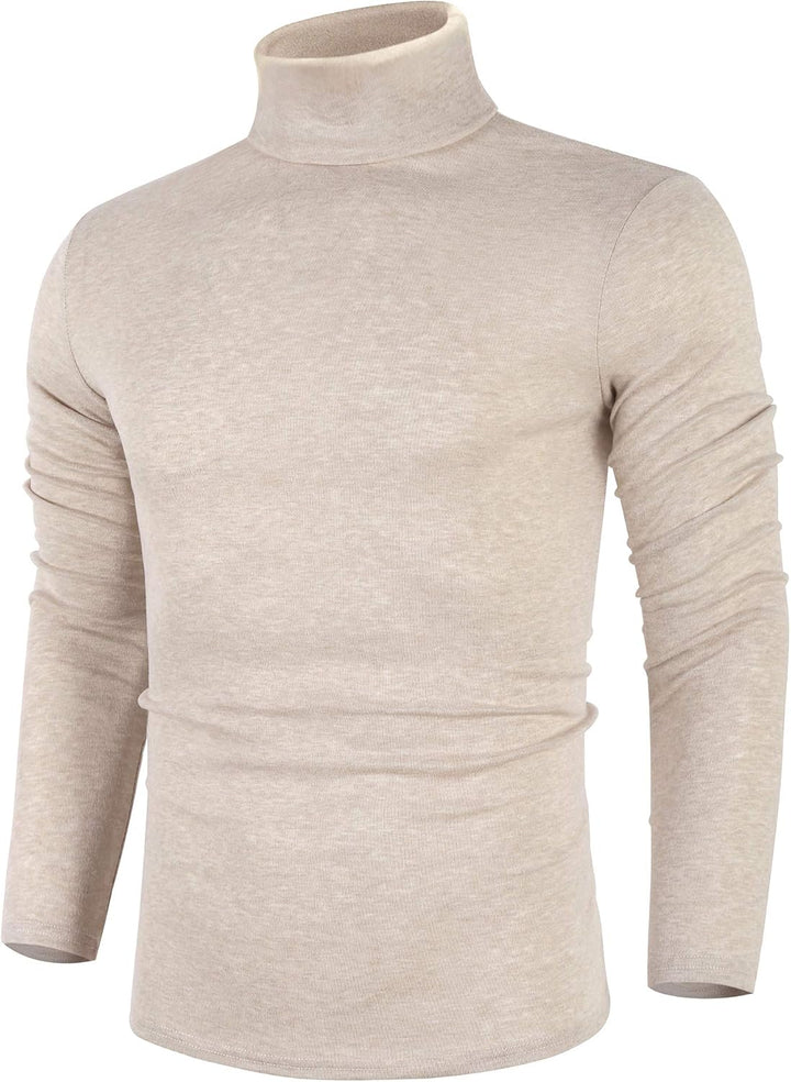 Beiger Rollkragenpullover Herren, Langarm, Baumwolle, modisch, warm, elegant, Wintermode.