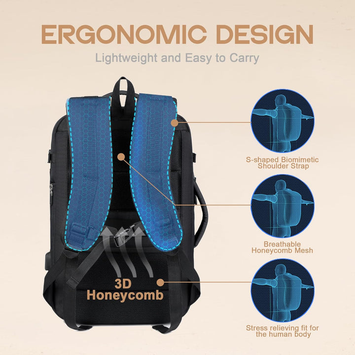 40L Erweiterbarer Wasserdichter Reiserucksack mit USB-Anschluss & 17” Laptopfach – AirVoyage