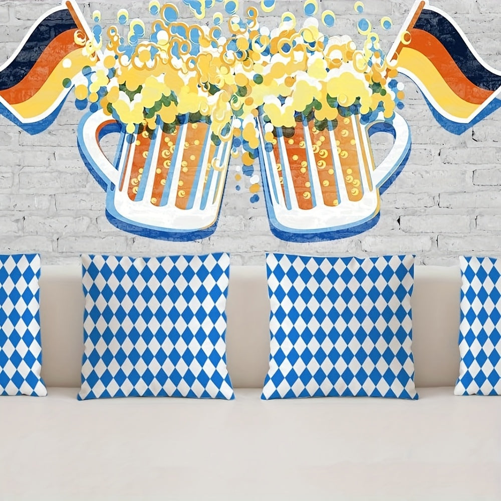 4 Stück Oktoberfest Kissenhüllen mit Rautenmuster – RautenKissenSet Oktoberfest 2025