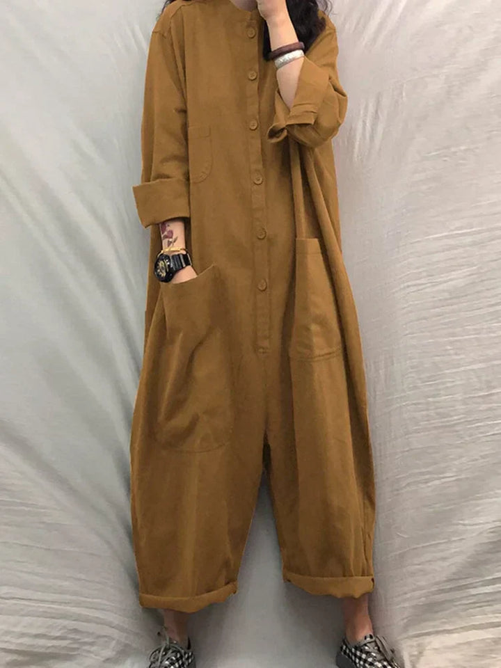 Oversized Baumwoll-Leinen Jumpsuit mit langen Ärmeln – Amara