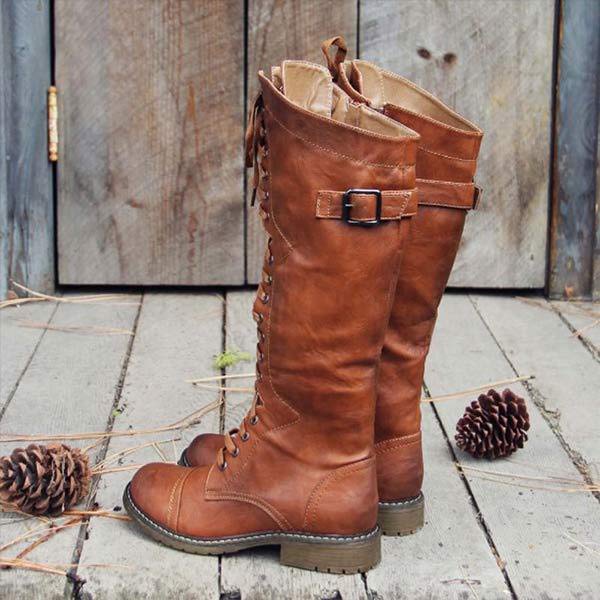 Kniehohe Leder-Damenstiefel mit Schnürung und orthopädischem Komfort – Soraya