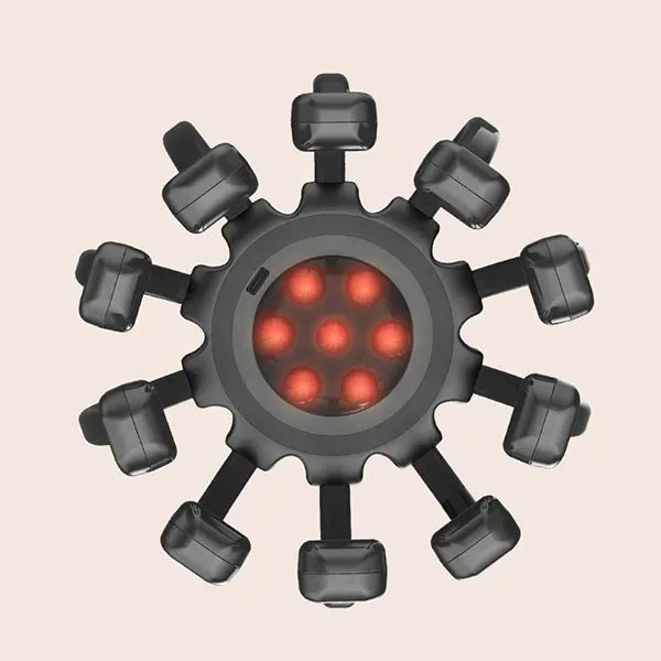 Schwarzes Massagegerät mit rotierenden Köpfen und Infrarotlicht, Entspannung, Muskelmassage.