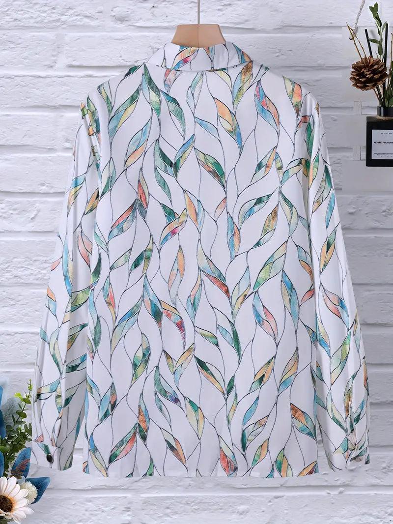 Herbstliche Damenbluse mit abstraktem Muster und Knopfleiste – Marlene