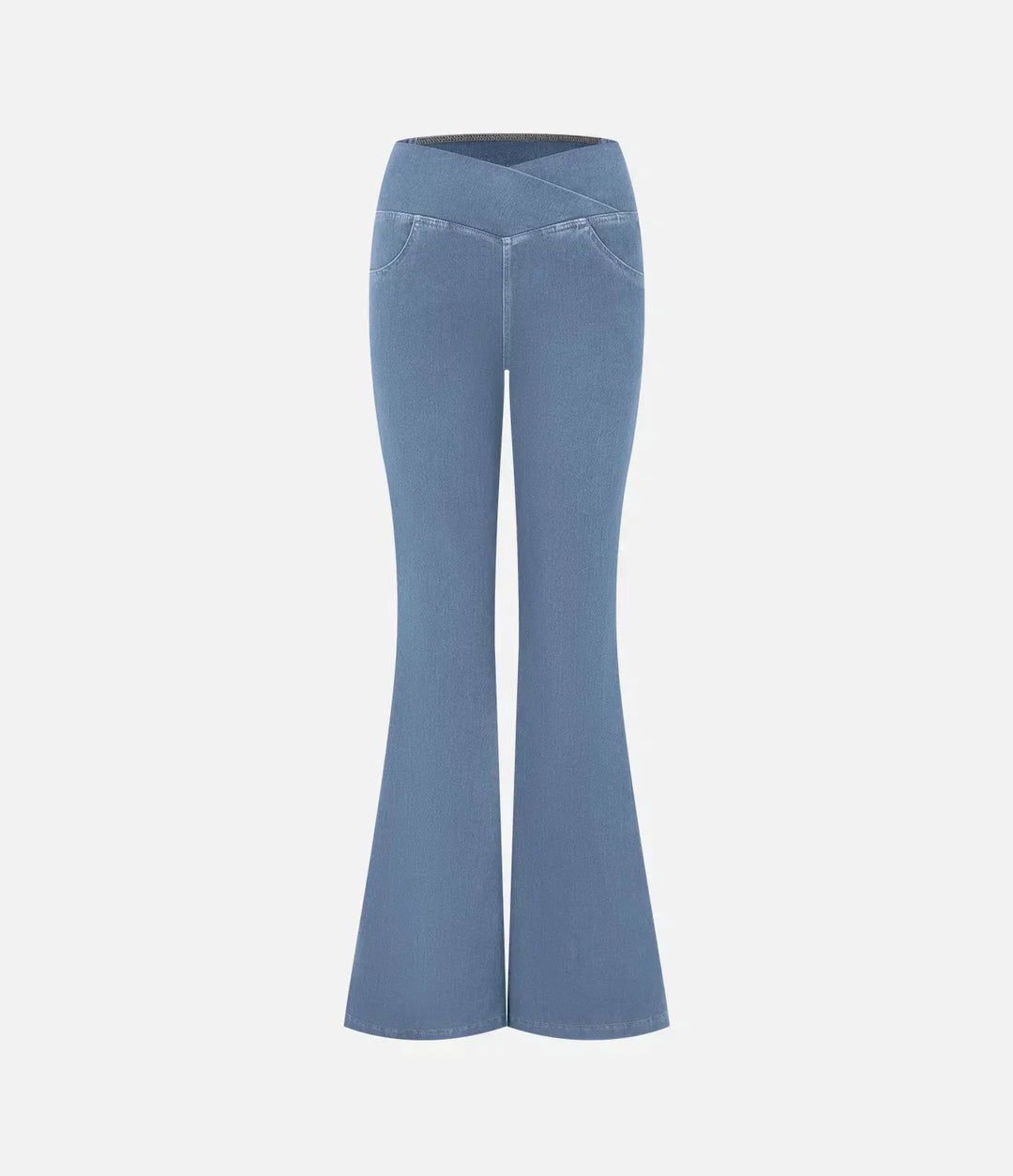 Blaue Damen-Schlaghose, Denim, hoher Bund, modisch, bequem, vielseitig, Freizeitkleidung.