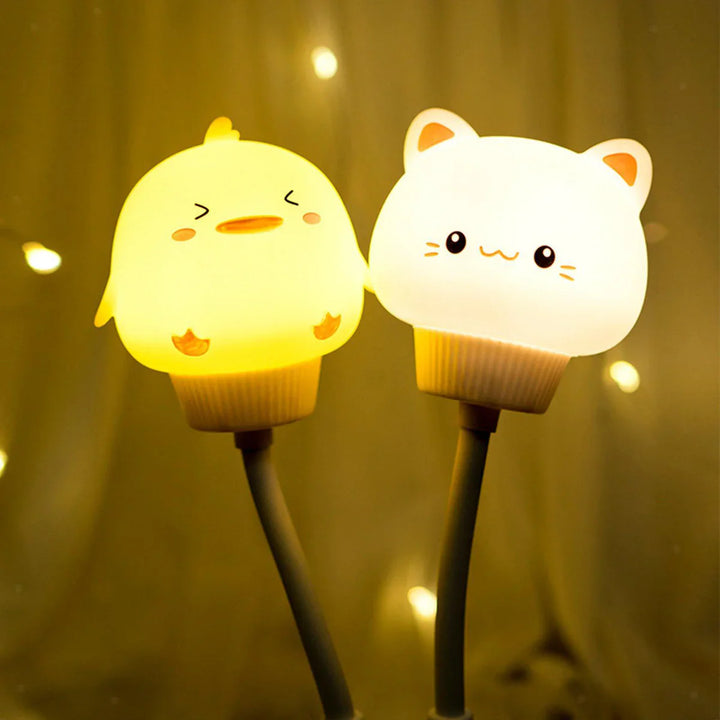 Nachtlicht LED Huhn und Katze Design, warmweiß, Kinderzimmer Dekoration, USB wiederaufladbar.
