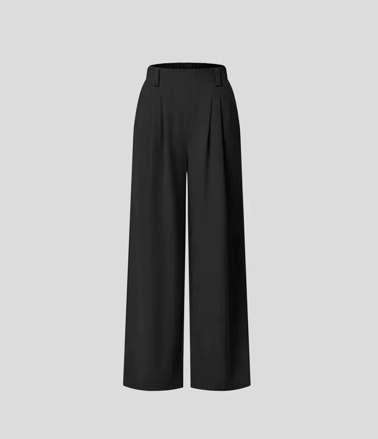Schwarze Damenhose, weites Bein, elegant, aus Baumwolle, modisch, für Büro und Freizeit.