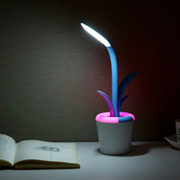 LED-Schreibtischlampe in Pflanzenform, blau-rosa, dimmbar, USB-betrieben, modernes Design