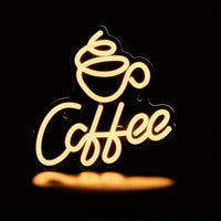 Leuchtendes LED-Neonschild "Coffee" in warmem Gelb, ideal für Cafés und Kaffeeliebhaber.