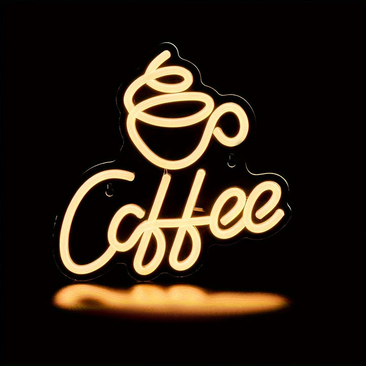 Leuchtendes LED-Neonschild "Coffee" in warmem Gelb, ideal für Cafés und Kaffeeliebhaber.