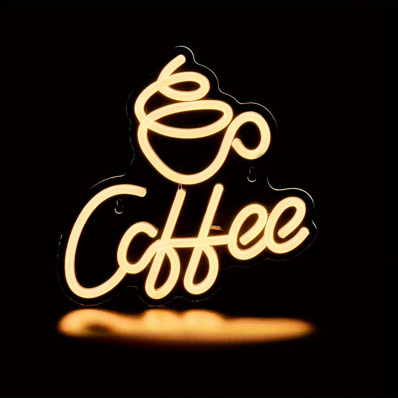 Leuchtendes LED-Neonschild "Coffee" in warmem Gelb, ideal für Cafés und Kaffeeliebhaber.