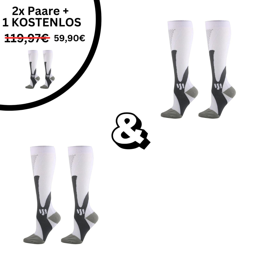Weiße Kompressionsstrümpfe Angebot, 2+1 gratis, Sport, Unisex, atmungsaktiv, reduziert.