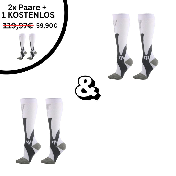 Weiße Kompressionsstrümpfe Angebot, 2+1 gratis, Sport, Unisex, atmungsaktiv, reduziert.