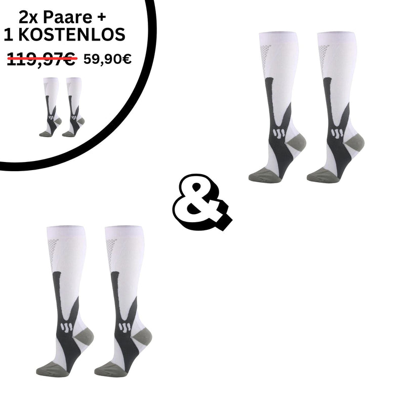 Weiße Kompressionsstrümpfe Angebot, 2+1 gratis, Sport, Unisex, atmungsaktiv, reduziert.