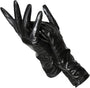 Schwarze Damenlederhandschuhe, elegant, lang, weich, modisch, Winteraccessoire.