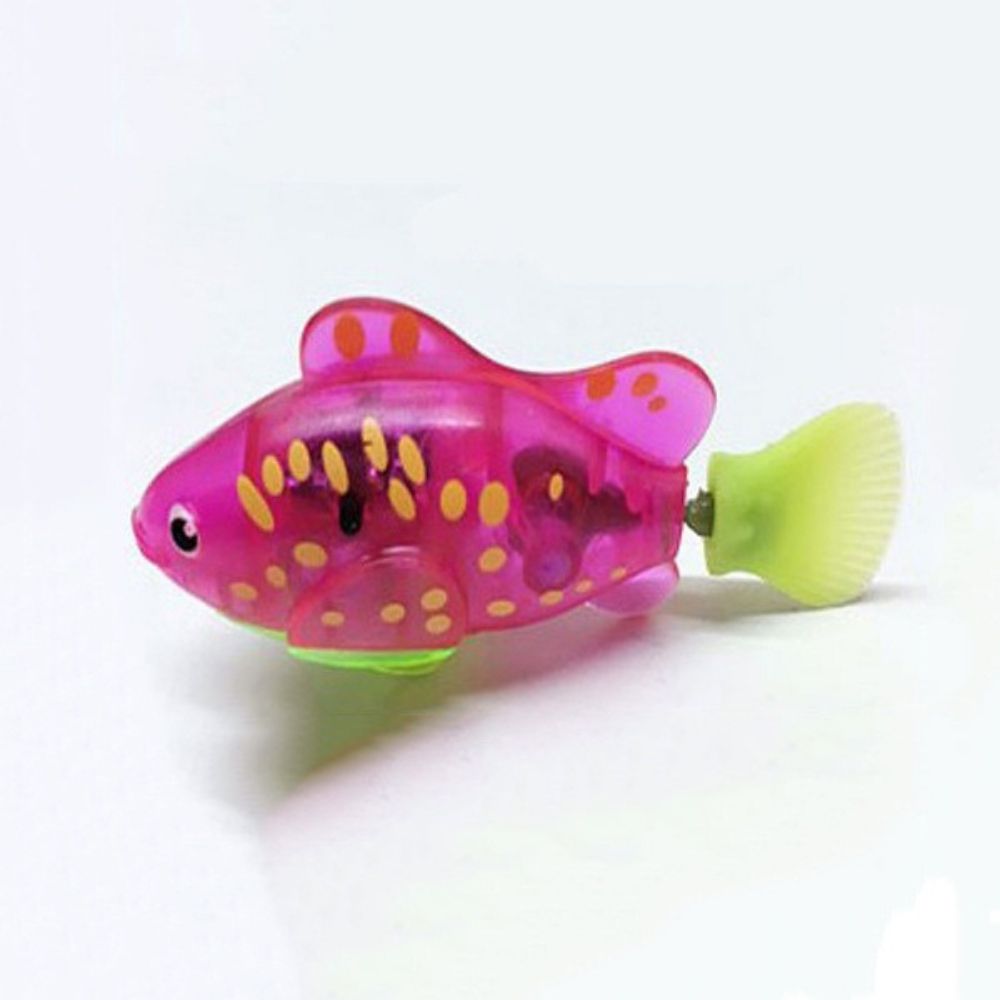 Rosa Spielzeugfisch mit gelbem Schwanz, batteriebetrieben, transparent, für Kinder.