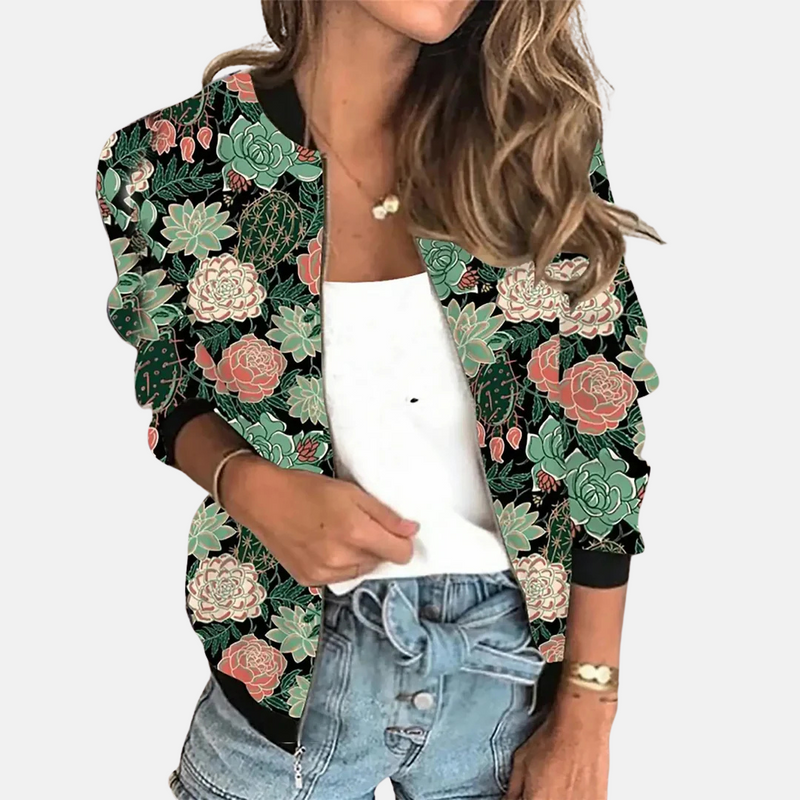Damen Retro Bomberjacke mit Herbst-Print – Zoë