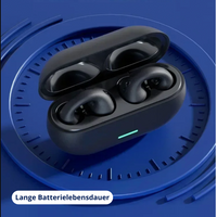 Schwarze kabellose Bluetooth-Kopfhörer im Ladecase, lange Akkulaufzeit, modernes Design.